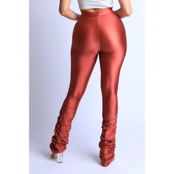 Women's Ruched Hem Zipper Front Nylon Spandex Classy Leggings Pants S M L - Picture 6 of 8